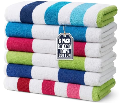 Ben Kaufman Oversized Cabana Striped Cotton Beach Towels - 6 Pack