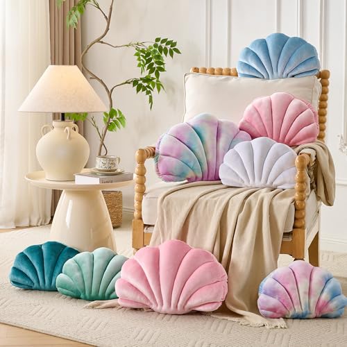 Seashell Throw Pillow - 14-Inch Pink Velvet Beach Themed Decorative Cushion