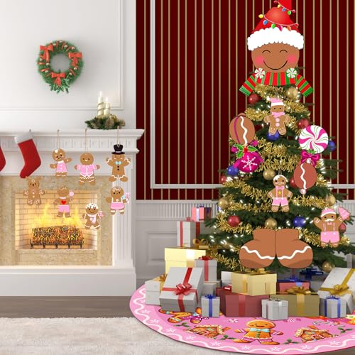 Hungdao Pastel Pink Gingerbread Man Christmas Tree Topper & Ornaments Set