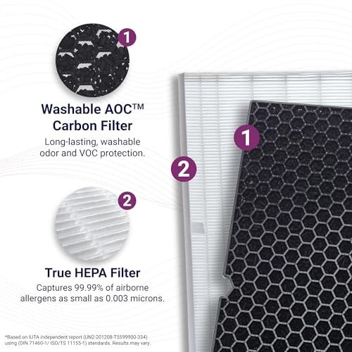 True HEPA Air Purifier Filter Replacement with Carbon Odor Control