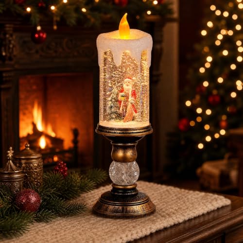 Cabilock USB Snow Globe Candle Lamp Santa Scene, Christmas Tabletop Decor