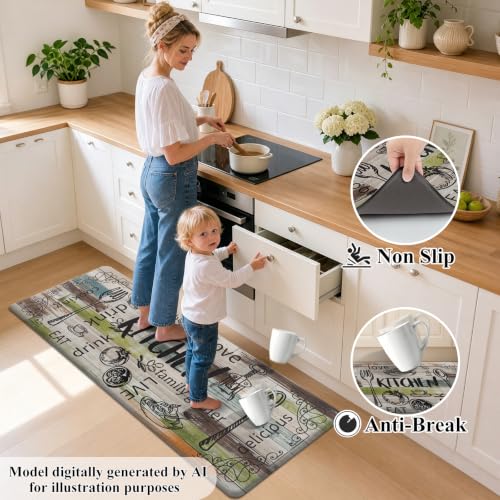 Anti-Fatigue Kitchen Rug Set of 2, Cushioned Waterproof Floor Mats