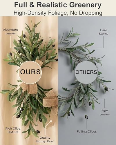 24-Inch Artificial Olive Branch Swag Set, Realistic Farmhouse Greenery