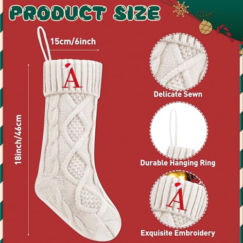 Personalized 18-Inch Cable Knit Christmas Stocking with Embroidered Initial