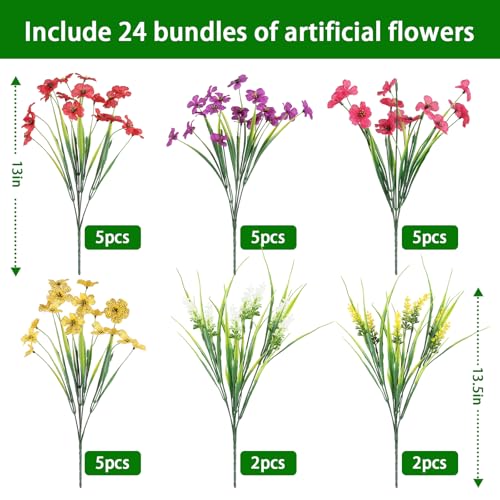 24-Piece UV-Resistant Artificial Outdoor Flowers for Planters & Porch