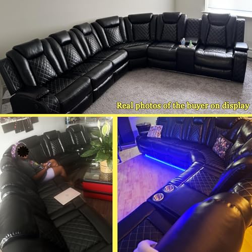 Power Reclining Sectional Sofa with LED Lights, USB Charging & Storage