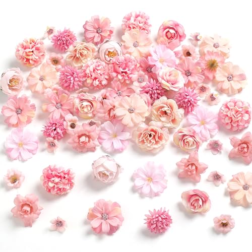 90 Mini Pink Artificial Flower Heads for Craft Decoration