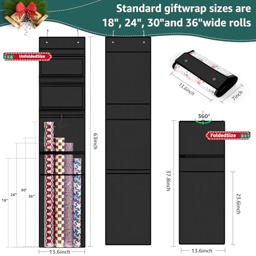Hanging Wrapping Paper Organizer Over Door Gift Wrap Storage Bag