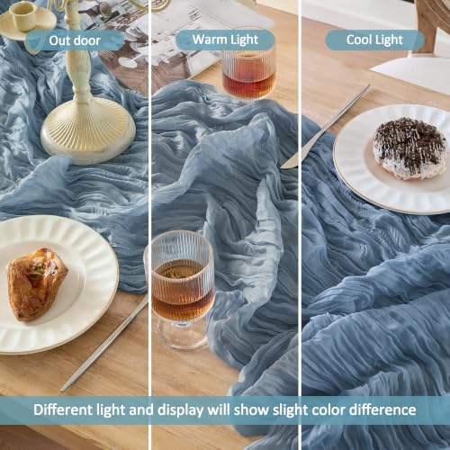 Playieer Dusty Blue 10ft Cheesecloth Table Runner Boho Rustic Home Decor