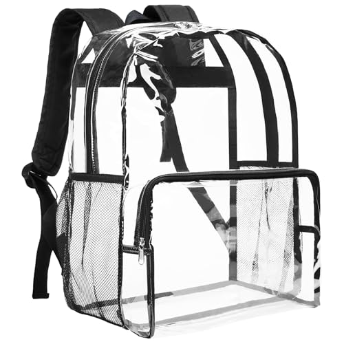 Large Heavy Duty Clear Backpack with Reinforced Straps for School & Travel