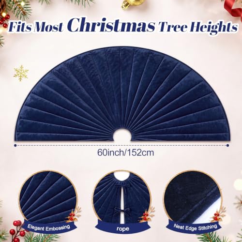 Foilswirl Navy Blue Velvet Quilted Christmas Tree Skirt 60 Inch