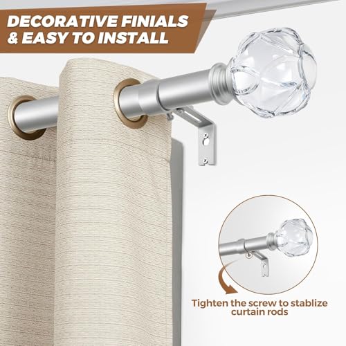 Silver Crystal Netted Curtain Rod Finials, Set of 2 for 1 or 7/8 Inch Rods