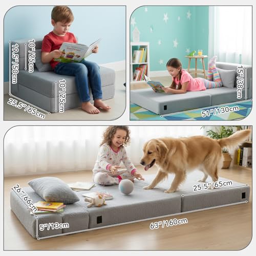 Kids Foldable Floor Sofa and Convertible Futon Chair with Storage Bag