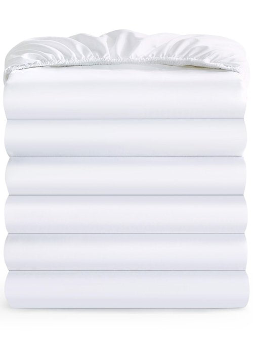 Maple&Stone King Fitted Sheet Only - Bulk Pack of 6 Bottom Sheets - Premium Soft & Breathable, Brushed Microfiber Fabric for King Size （White）