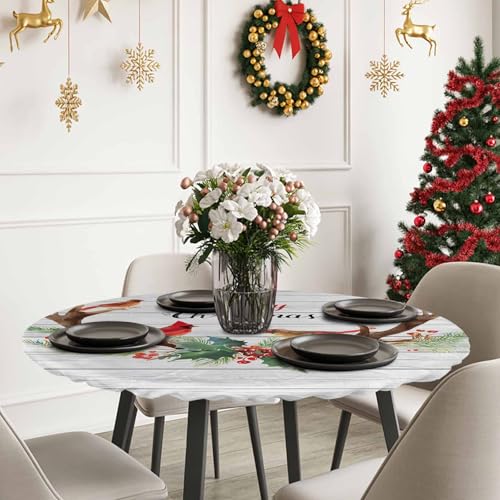 Fitted Round Tablecloth Waterproof Elastic Edge Cover for Kitchen & Indoor Use - 55-60in