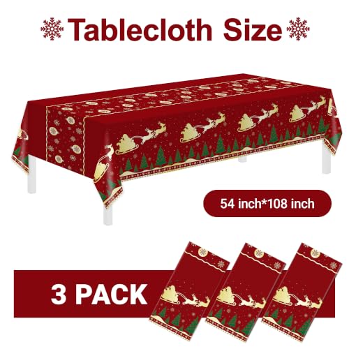Childom 3-Pack Christmas Tablecloths 54x108 Inches Red Reindeer Snowflake