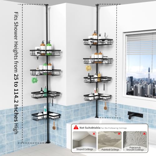 Corner Shower Caddy Tension Pole 4-Tier Adjustable Bathroom Organizer
