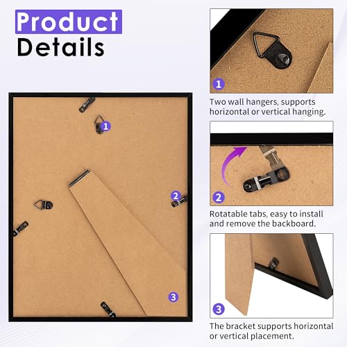 8x10 Black Picture Frames (Set of 4) with Mat for Wall & Tabletop