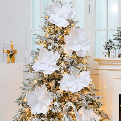 Norme 6 Pcs Large 16'' Christmas White Magnolia Flowers - White / 16''