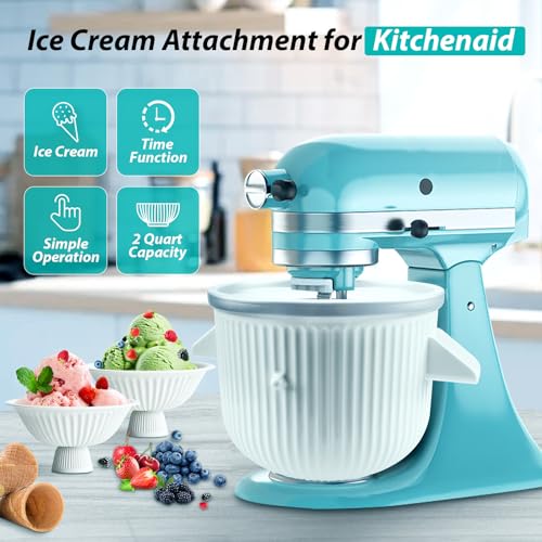 Ice Cream Maker Freezer Bowl Attachment for 4.5Qt and Larger Stand Mixers