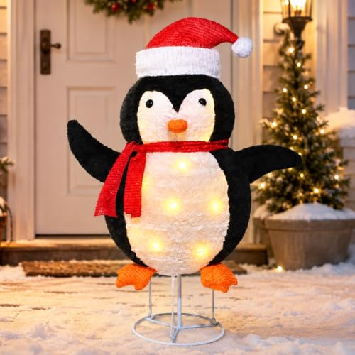 DTNESS 30in Pop-Up Christmas Penguin Decor with 45 Pre-lit LEDs & Timer - Outdoor Holiday Yard Display (Penguin Variant)