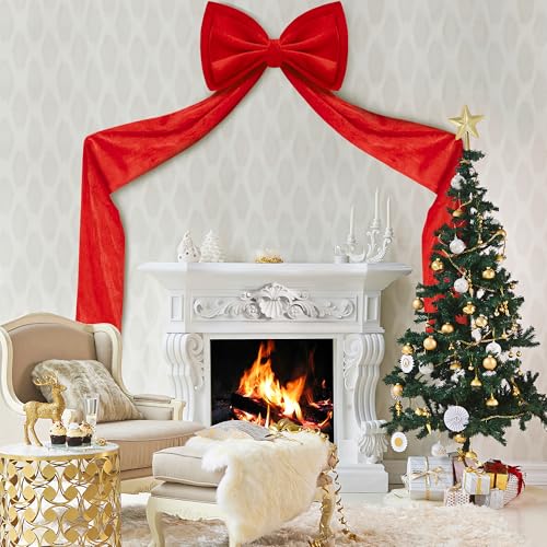Iceyyyy 59-Inch Red Velvet Christmas Tree Topper Double-Layer Bow - Large Holiday Decor