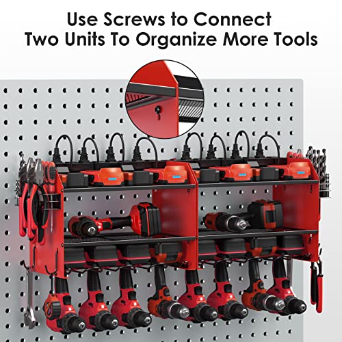 Wall Mount Power Tool Organizer with Charging Station & Drill Holder