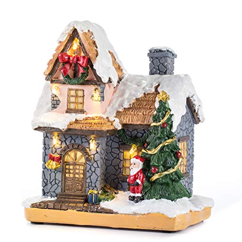 Innodept12 6-Inch Resin Christmas Village Houses Set with LED Lights