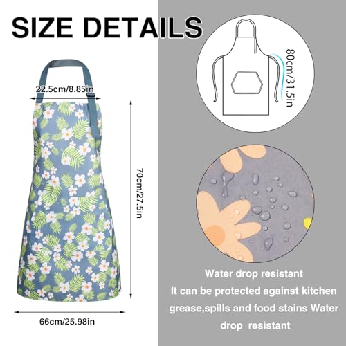 3-Pack Floral Waterproof Aprons with Pockets - Adjustable Kitchen Cooking Bib