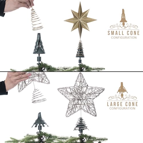 Universal Twist-On Christmas Tree Topper Holder and Stabilizer, Green Metal