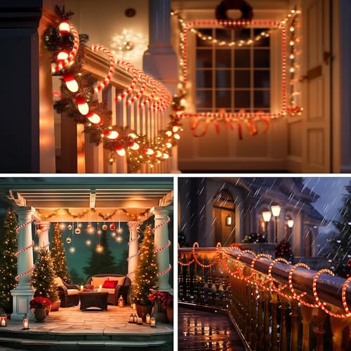 Afirst Christmas Candy Cane Rope Lights 18FT Waterproof LED Fairy Lights for Outdoor & Indoor Decor