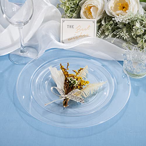 FLOWERCAT 100PCS Clear Disposable Plastic Plates Set - 10 & 7 Inch Heavy Duty Party Dinnerware for Weddings & Holidays (Variation: 100 / Clear)