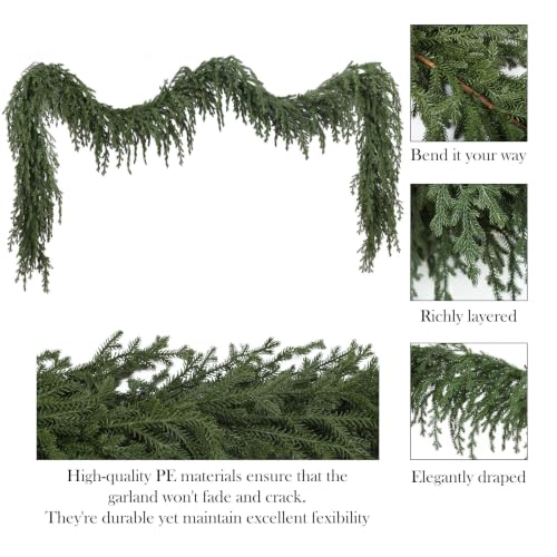 HOHOTIME Upgraded 9ft Christmas Norfolk Pine Garland - Real Touch Greenery Decoration