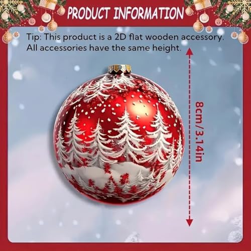 12Pcs Christmas Wooden Ornaments with Double Sided Santa & Gift Ball Design - Red Hanging Holiday Decor