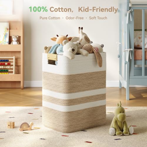 Nunsino 75L Cotton Rope Laundry Basket with Leather Handles – Large Storage Hamper
