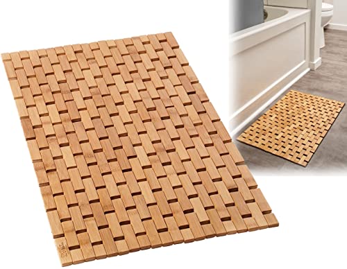 Bamboo Bath Mat, 24 x 16 Inch Foldable Roll-Up Wooden Floor Mat for Bathroom