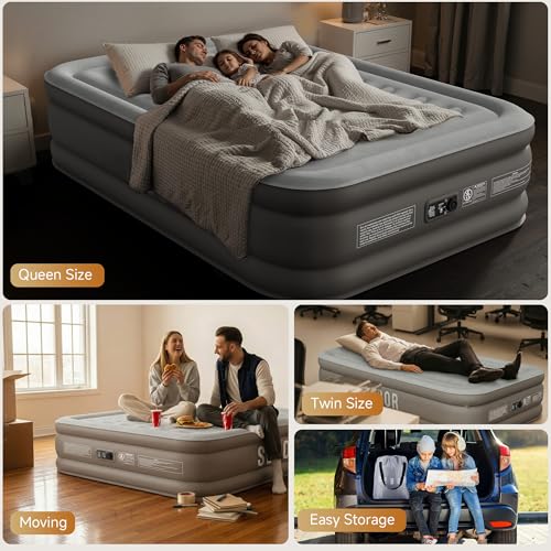 Queen Air Mattress with Built-in Pump - 18" Self-Inflating Inflatable Bed