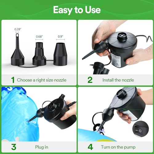 Electric Air Pump for Inflatables - Quick Inflator/Deflator with 3 Nozzles