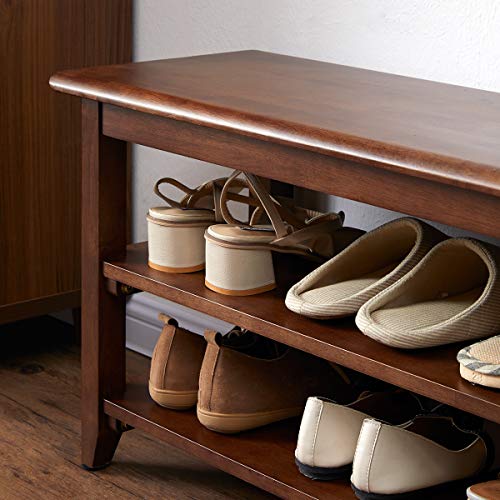 Wooden Shoe Storage Bench - 31.5-Inch Rubber Wood Entryway Bench