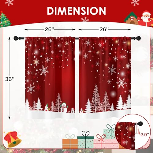Tayney 2 Pack Christmas Kitchen Curtains 36in - Snowman Pattern, Polyester