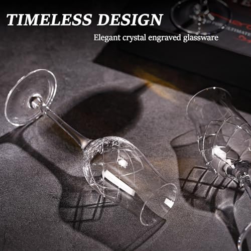 Comfit Hand Cut Tulip Engraved Crystal Snifter Glasses Set of 4 – 4oz Whiskey & Brandy Glasses