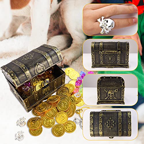 Pirate Treasure Chest Toy Set with Lock, Coins, Gems and Accessories
