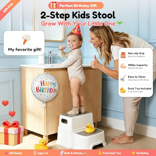 2-Step Toddler Stool with Handles for Potty Training and Bathroom Sink