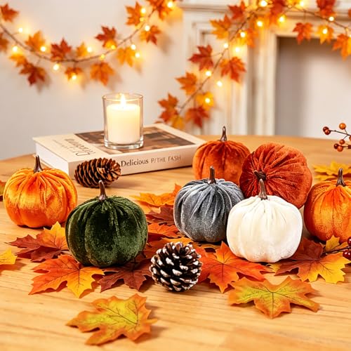 15PCS Velvet Fall Pumpkins for Autumn Thanksgiving Home Decor 3.14 Inch