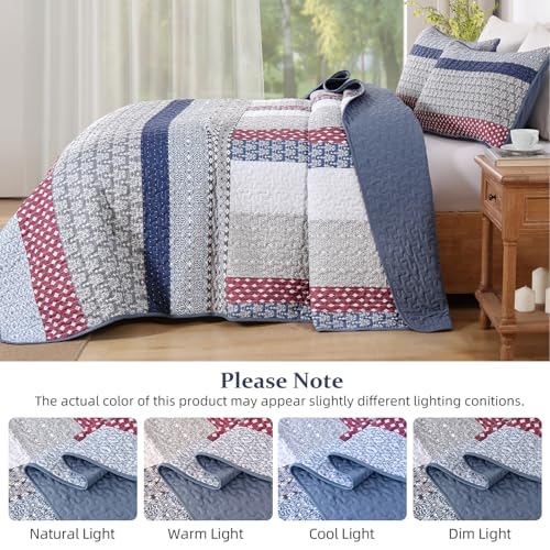 Boho Patchwork Quilt King Size Set - 3 Piece Microfiber Coverlet Bedspread