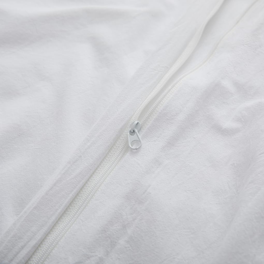 Skiennix 100% Washed Cotton Duvet Cover - Breathable White Queen Size Bedding Set | 90x90 Inches
