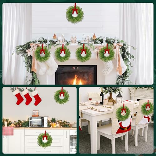 6-Piece Mini Christmas Norfolk Pine Wreaths with Bows, 7.9-Inch Candle Rings