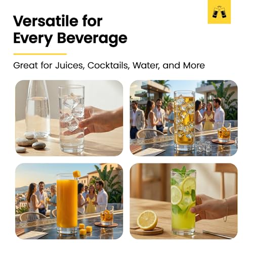 12oz Highball Glass Set of 6 - Heavy Base Cocktail and Drinkware Tumblers