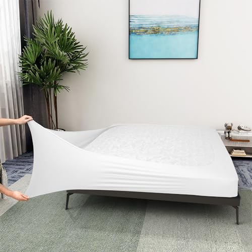 Queen Box Spring Cover - Stretch Jersey Knit Bed Skirt Alternative, White