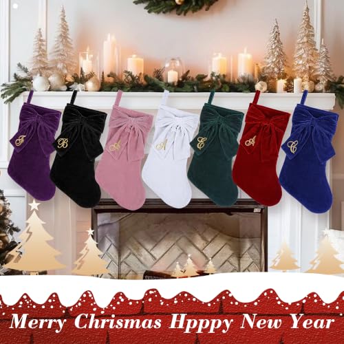 Lamthy 19-Inch White Velvet Christmas Stocking with Elegant Bow - Monogram K